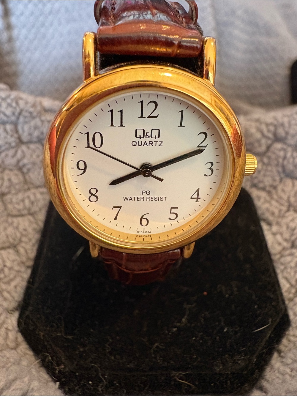 Quartz Men's Gold Case White Dial Brown Leather Watch